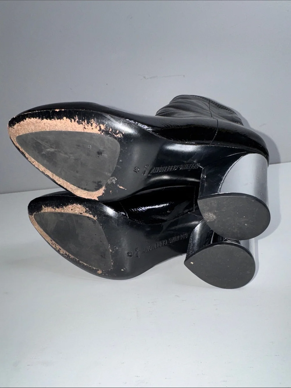 Opening Ceremony Black Patent Leather Ankle Boots with Silver Block Heels